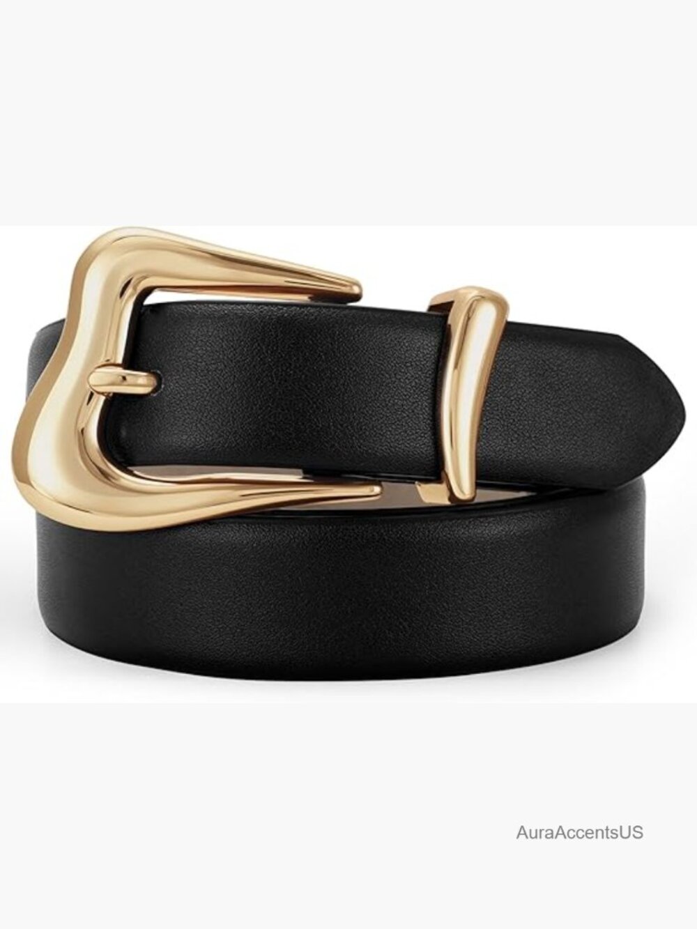 Women Leather Belt with Gold Buckle - Fits 26-31" Waist